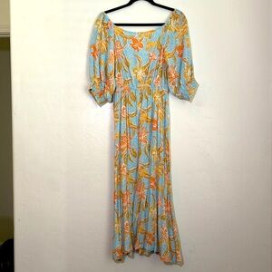 Roxy Blue and Orange Floral Maxi Dress